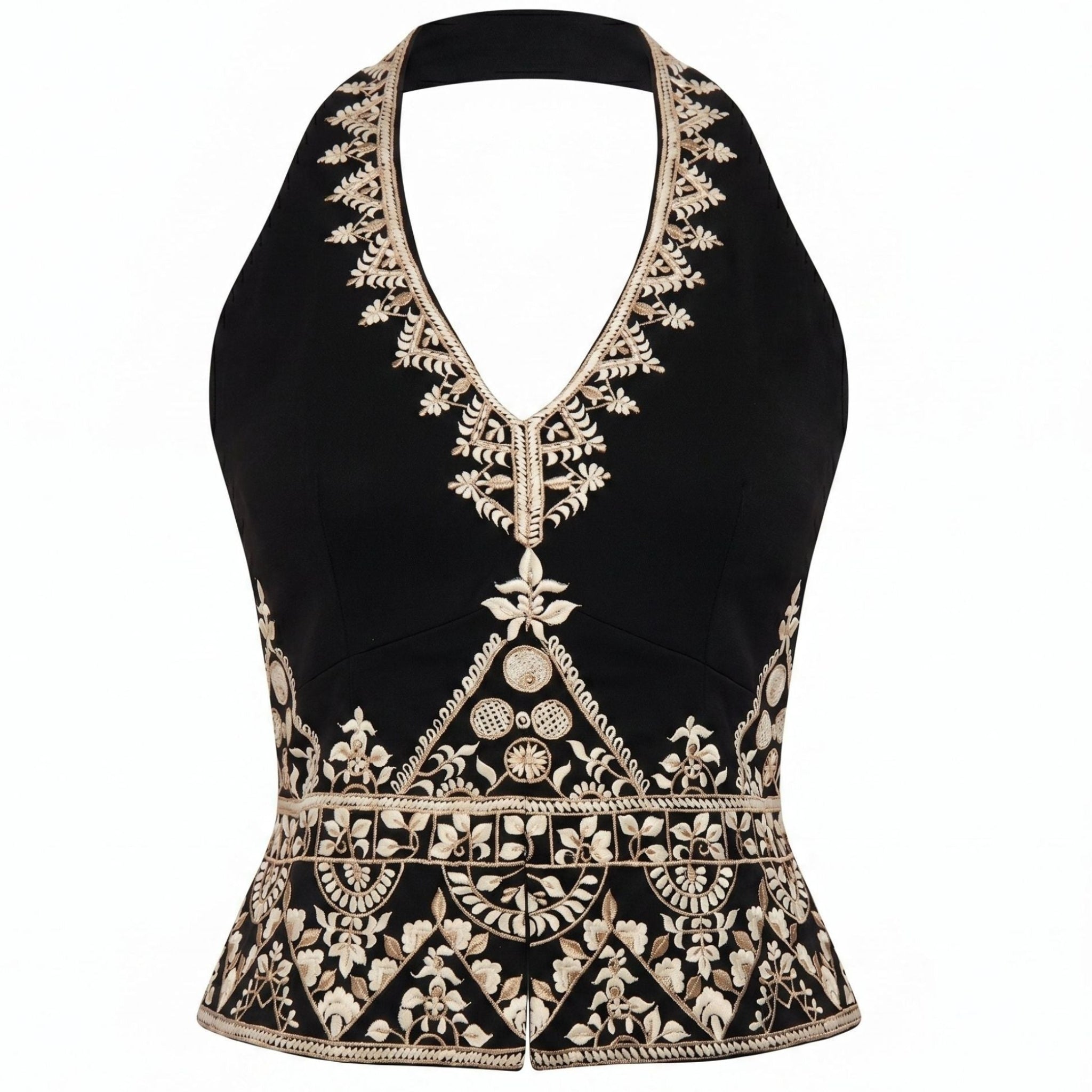 Black Floral-Embroidered Tailored Vest | PR Sample