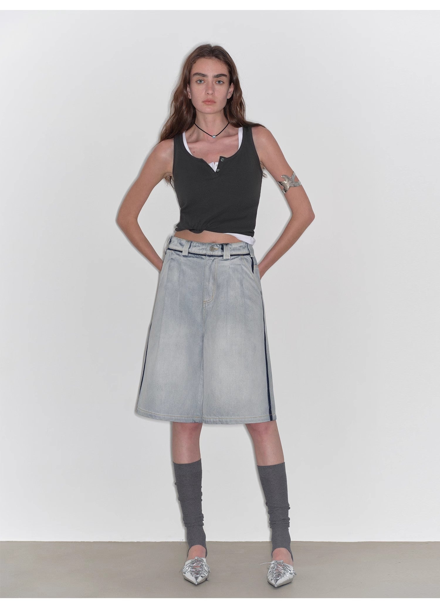 “Unruly Sonata” Neutral Style Loose Feeling Imported Washed Mid Rise Bumped Side Wide Leg Washed Denim Mid Pants