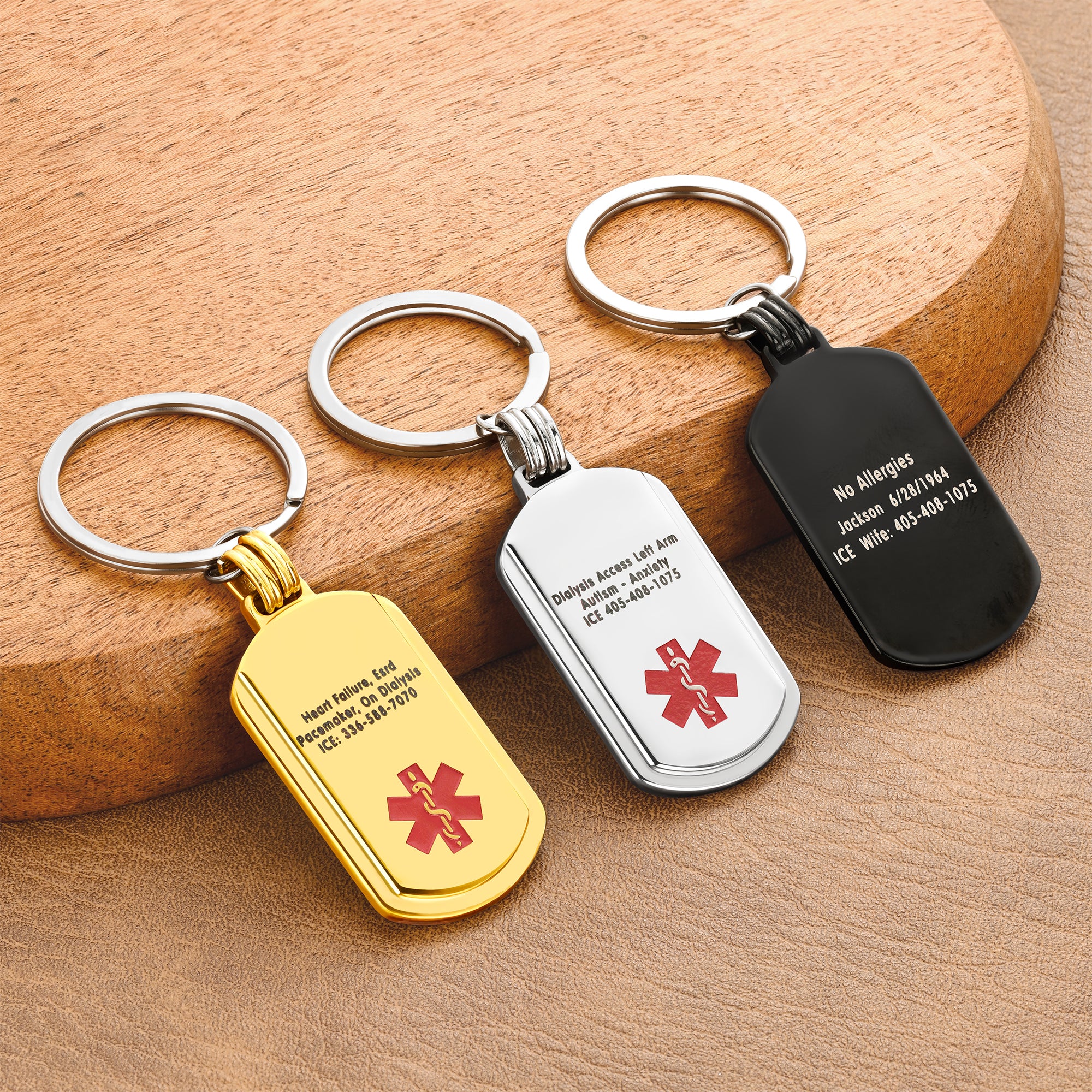 Llavero con símbolo de identificación de alerta médica personalizado con información personal Supervivencia en emergencias Regalo de cumpleaños para amigos y familiares