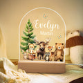Lámpara de noche de acrílico personalizada con nombre y base de madera de animales de la selva Acuarela Decoración de habitaciones Regalo de cumpleaños de Navidad para niñas Niños