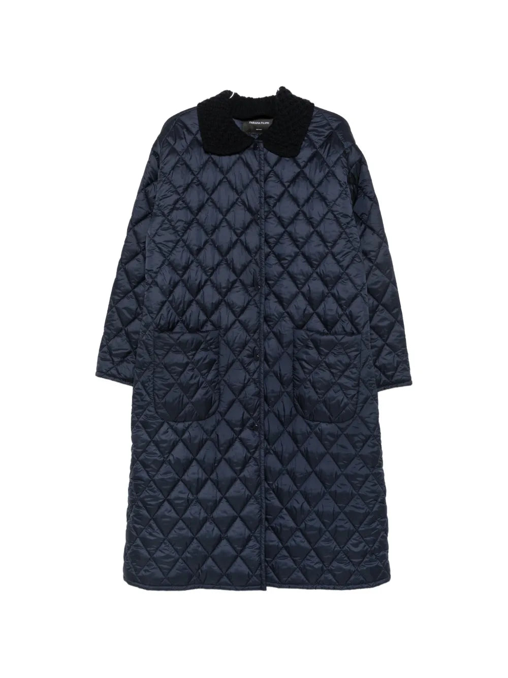 Fabiana Filippi Quilted Contrast-Collar Coat — Navy
