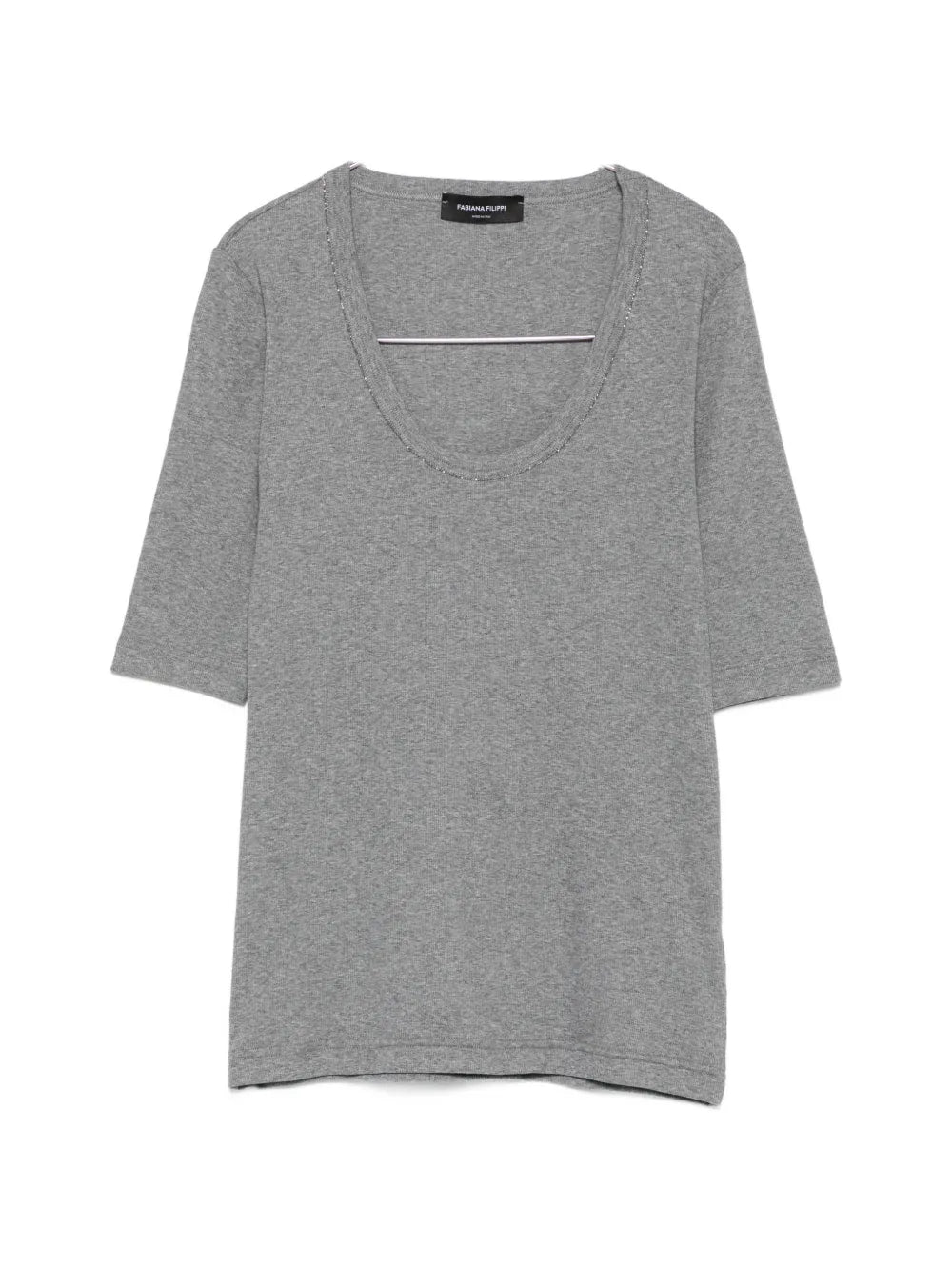 Fabiana Filippi Beaded Scoop-Neck T-Shirt — grey