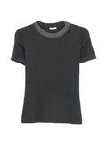 Peserico Ribbed-Trim Jersey T-shirt — Charcoal