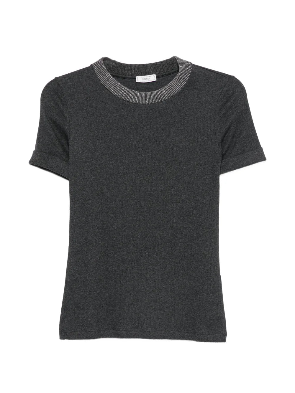 Peserico Ribbed-Trim Jersey T-shirt — Charcoal