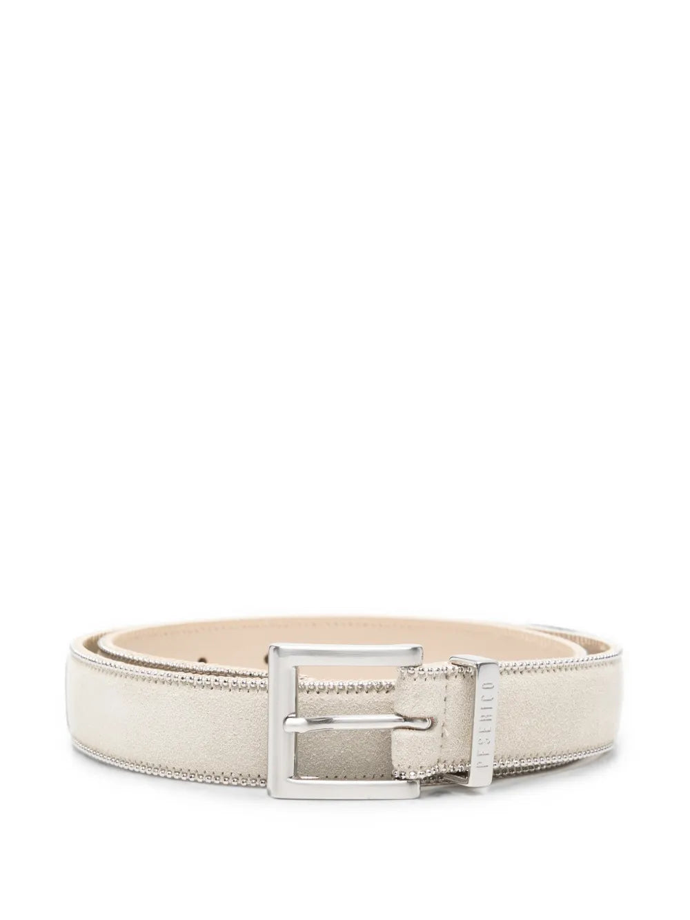Peserico Bead-Trim Suede Belt — Beige