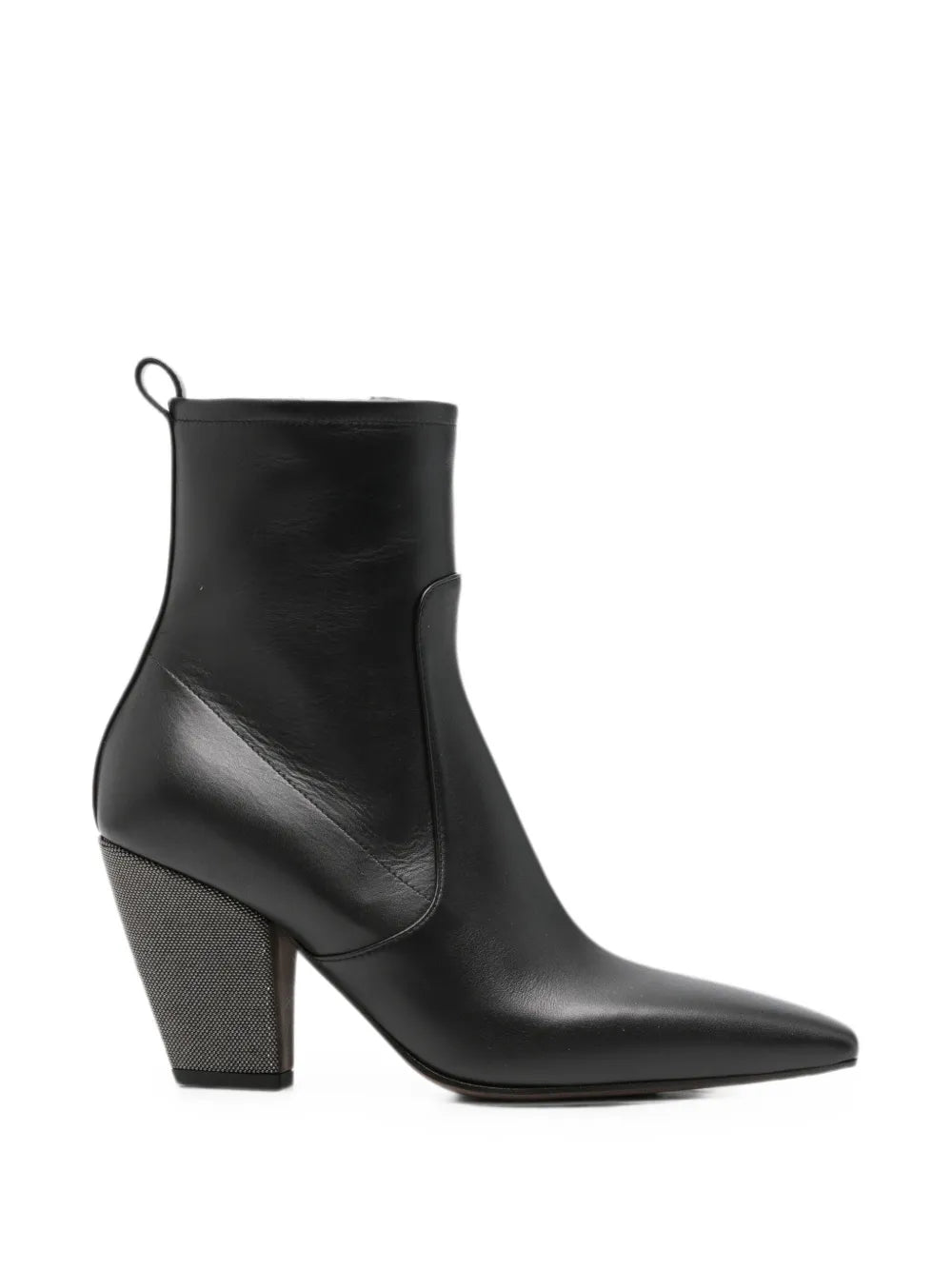 Brunello Cucinelli Leather Block-Heel Ankle Boot — Black
