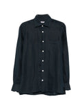 Kiton Linen Chest-Pocket Shirt — Navy