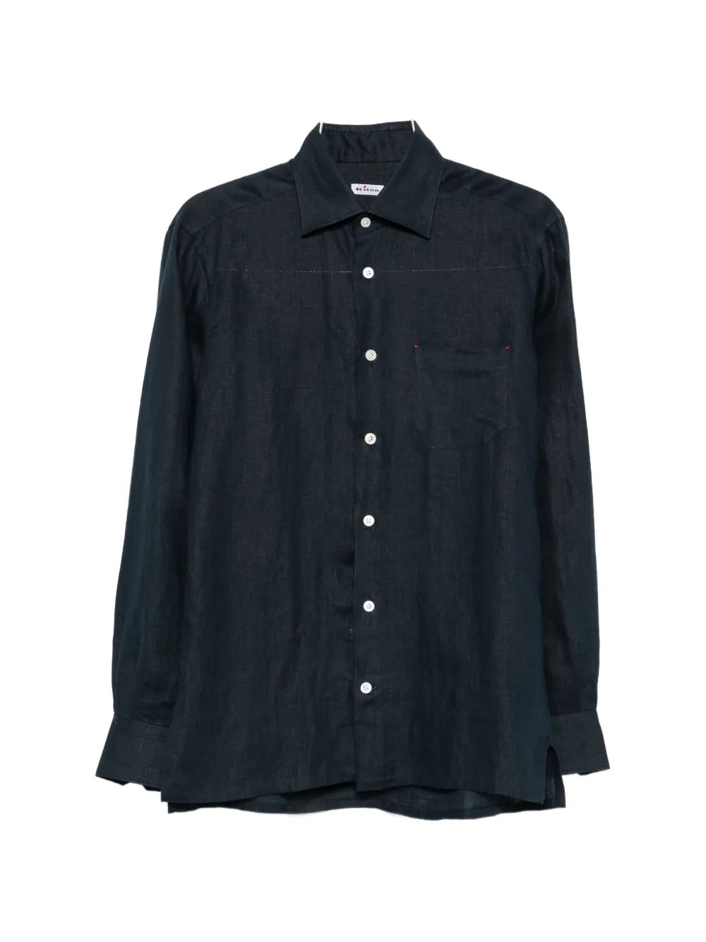 Kiton Linen Chest-Pocket Shirt — Navy