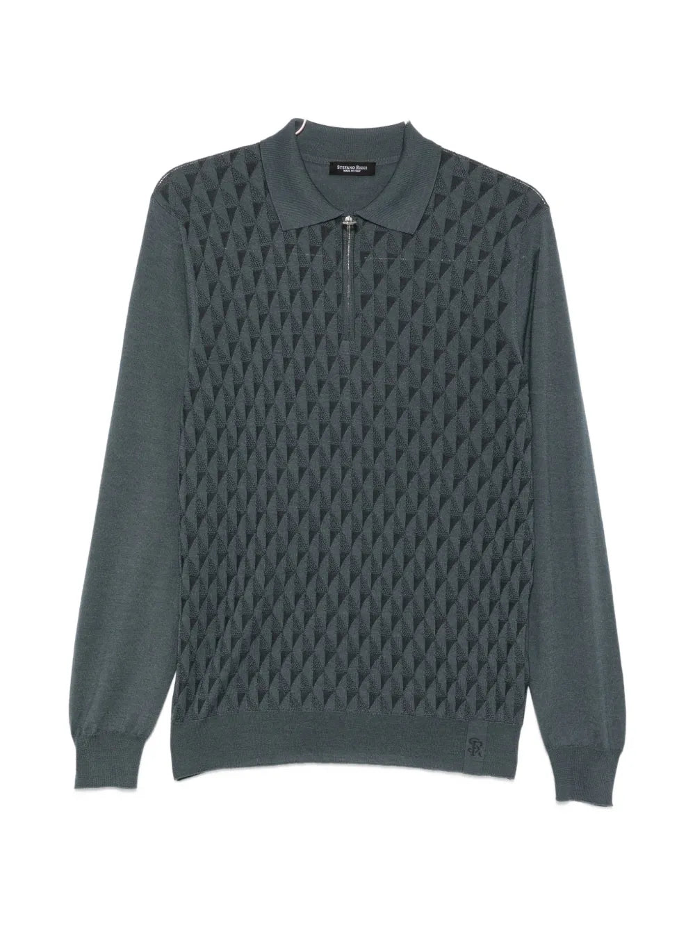 Stefano Ricci Geometric-Pattern Zip-Fastening Polo — Charcoal