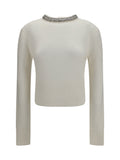 Pinko Rhinestone-Embellished Crew Neck Sweater — White