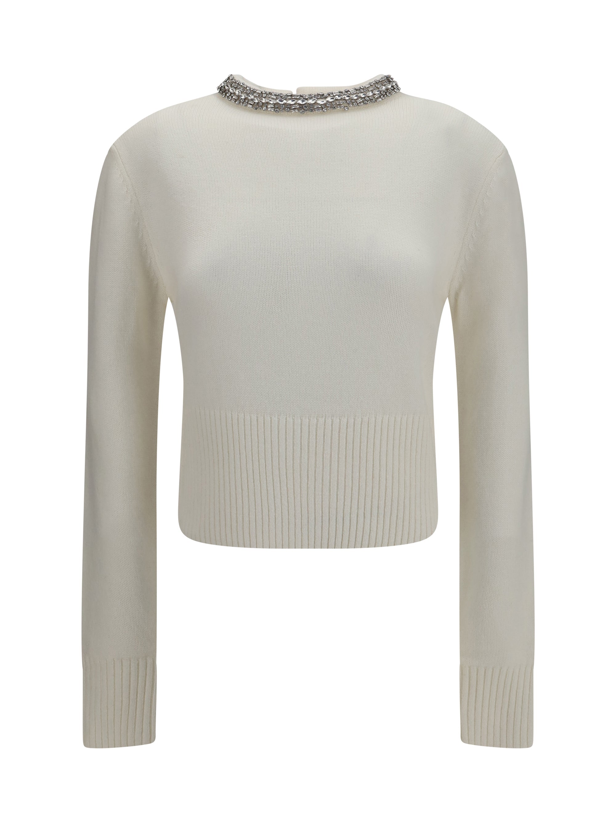 Pinko Rhinestone-Embellished Crew Neck Sweater — White