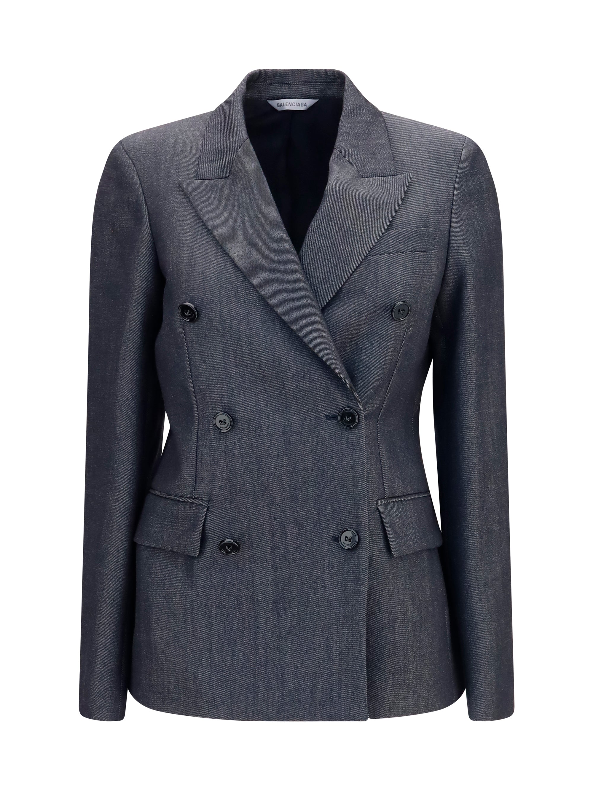 Balenciaga Double-Breasted Merino Wool Blazer — Navy