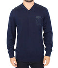 Men's Wool Blend V-Neck Sweater Navy Nylon Polyester
