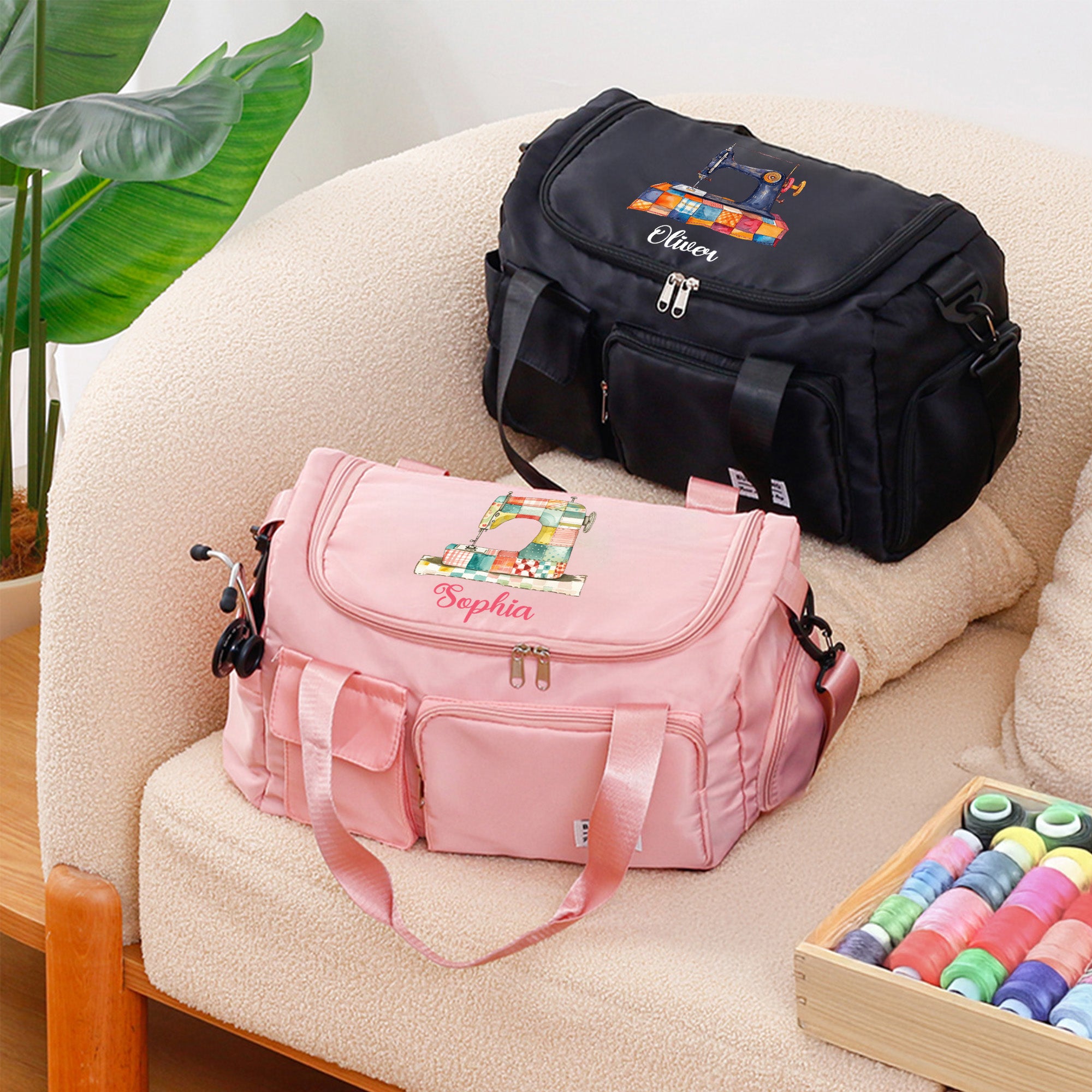 Bolsa de viaje grande impermeable personalizada para máquina de coser con nombre y correa para el hombro Regalo de cumpleaños para mujeres amantes de la costura y las manualidades