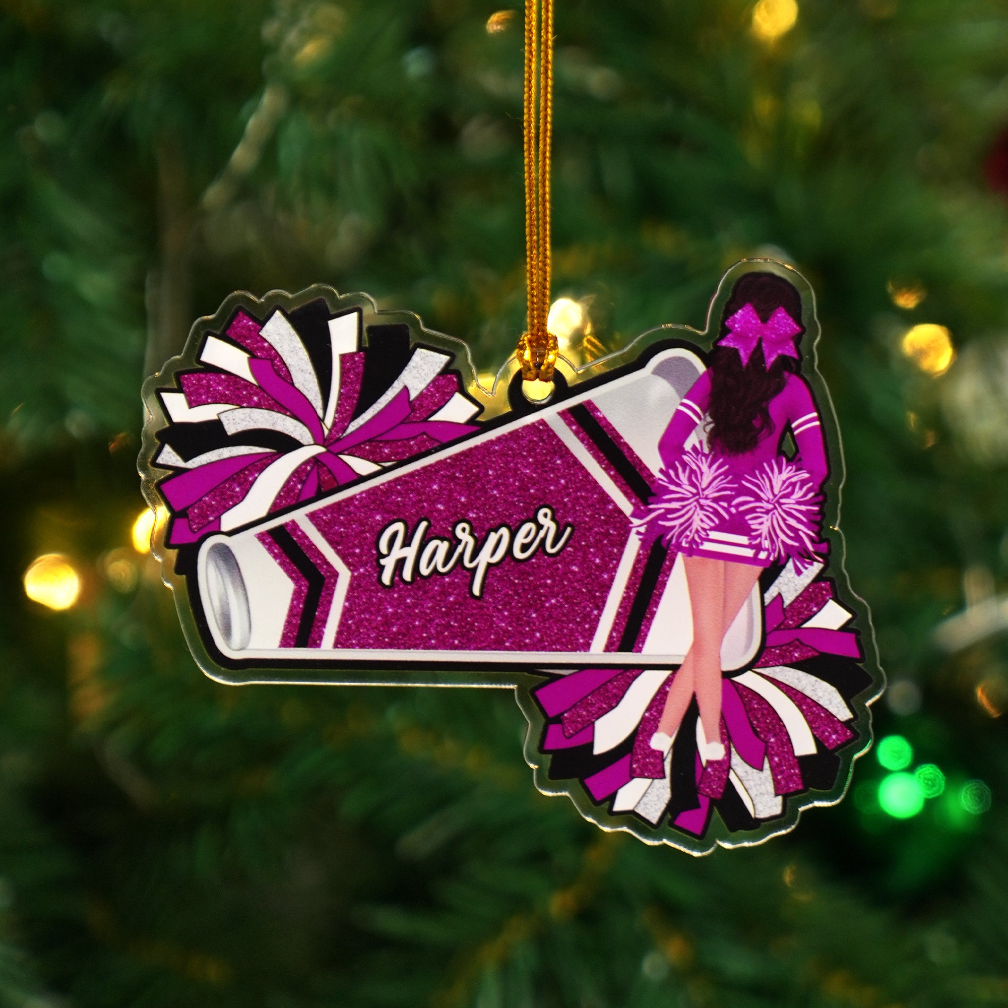 Personalizada de dibujos animados Cheerleading personaje de acrílico Ornamento con Nombre Árbol Decoración Regalo de Navidad para Cheerleaders