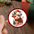 Personalizado lindo Highland Vaca Juego de 2 Pegatinas impermeables con nombre de Navidad Fiesta de Favores para Niños Familia Amigos