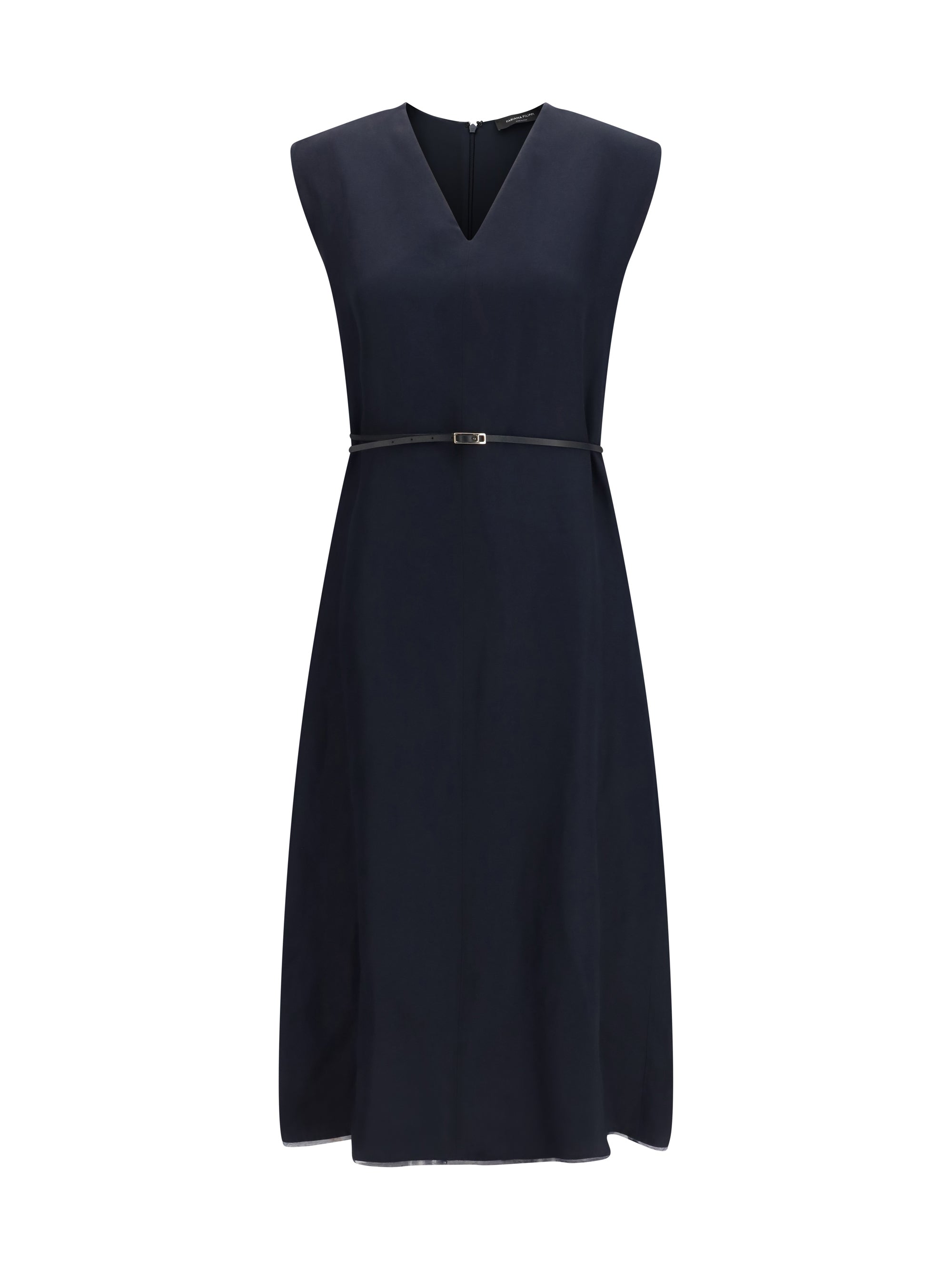 Fabiana Filippi V-Neck Belted Dress — Navy