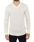 Men's Wool Blend V-Neck Sweater White Acrylic Clothing
