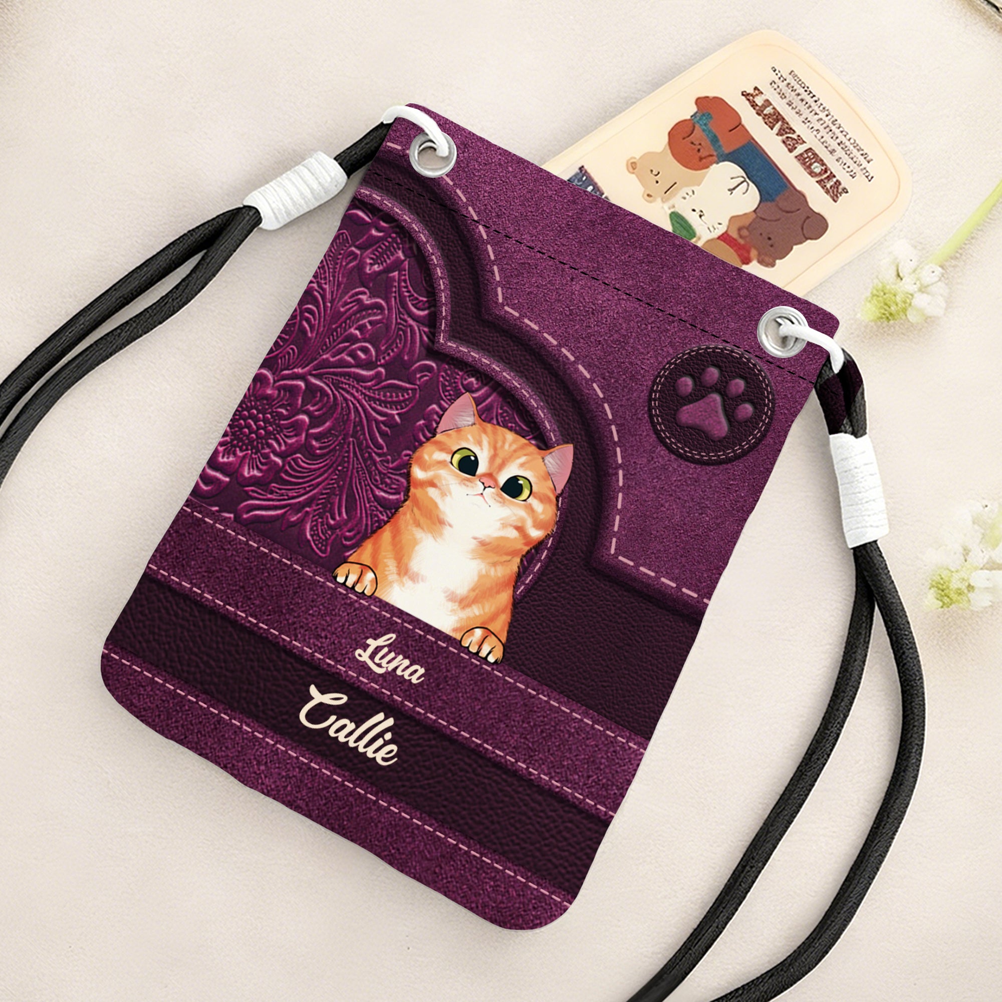 Personalizada Vintage Dibujos animados 1-4 Gatos Corazón Impreso Bolsa de Teléfono con Nombres Uso Diario Regalo de Cumpleaños para Amantes de las Mascotas