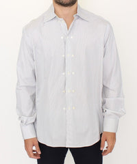 Men's White Gray Striped Regular Fit Casual Shirt Cotton