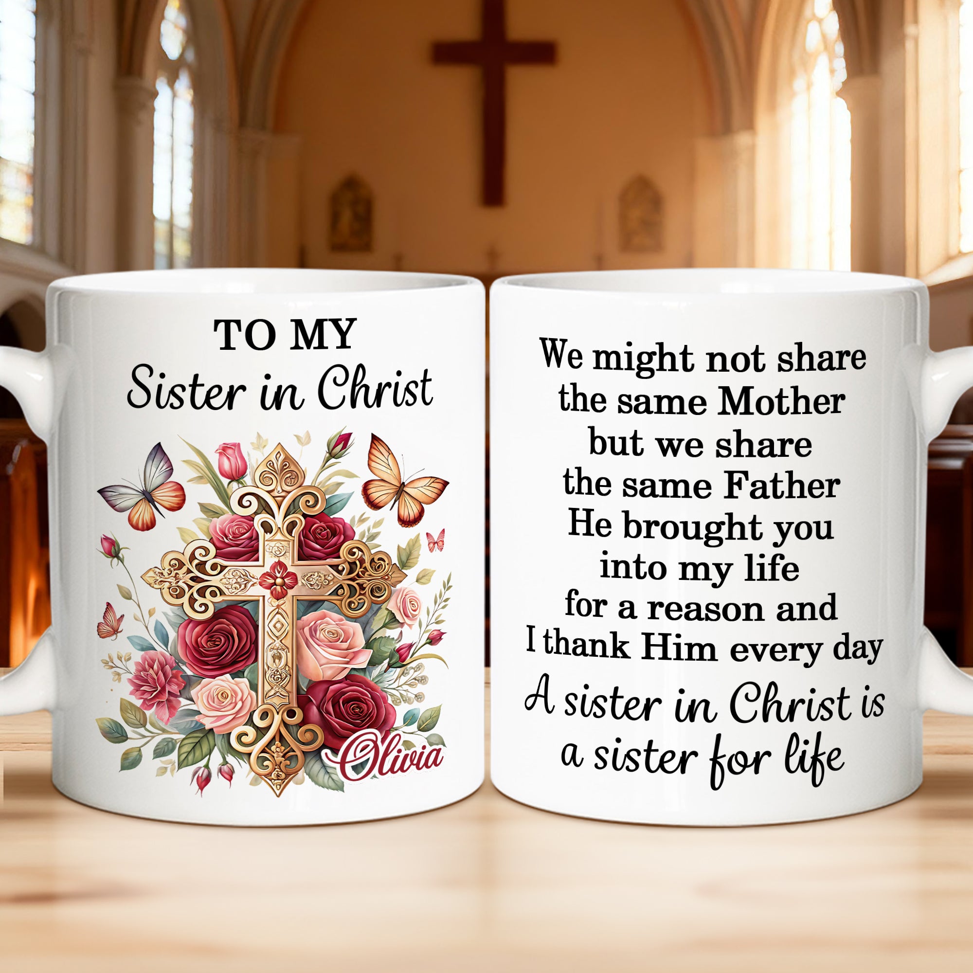 Personalizada Cruz Floral Versículos de la Biblia 11 oz 15 oz Taza de café de cerámica con nombre Cumpleaños Bautizo Regalo para Cristianos Mujeres
