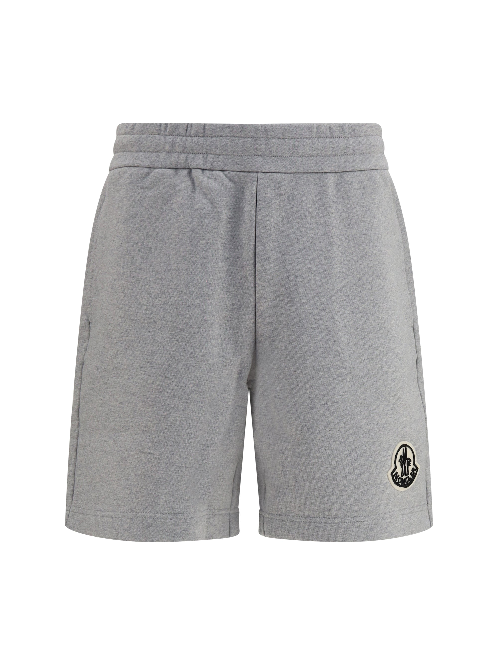 Moncler Logo-Embroidered Cotton Bermuda Shorts — Gray