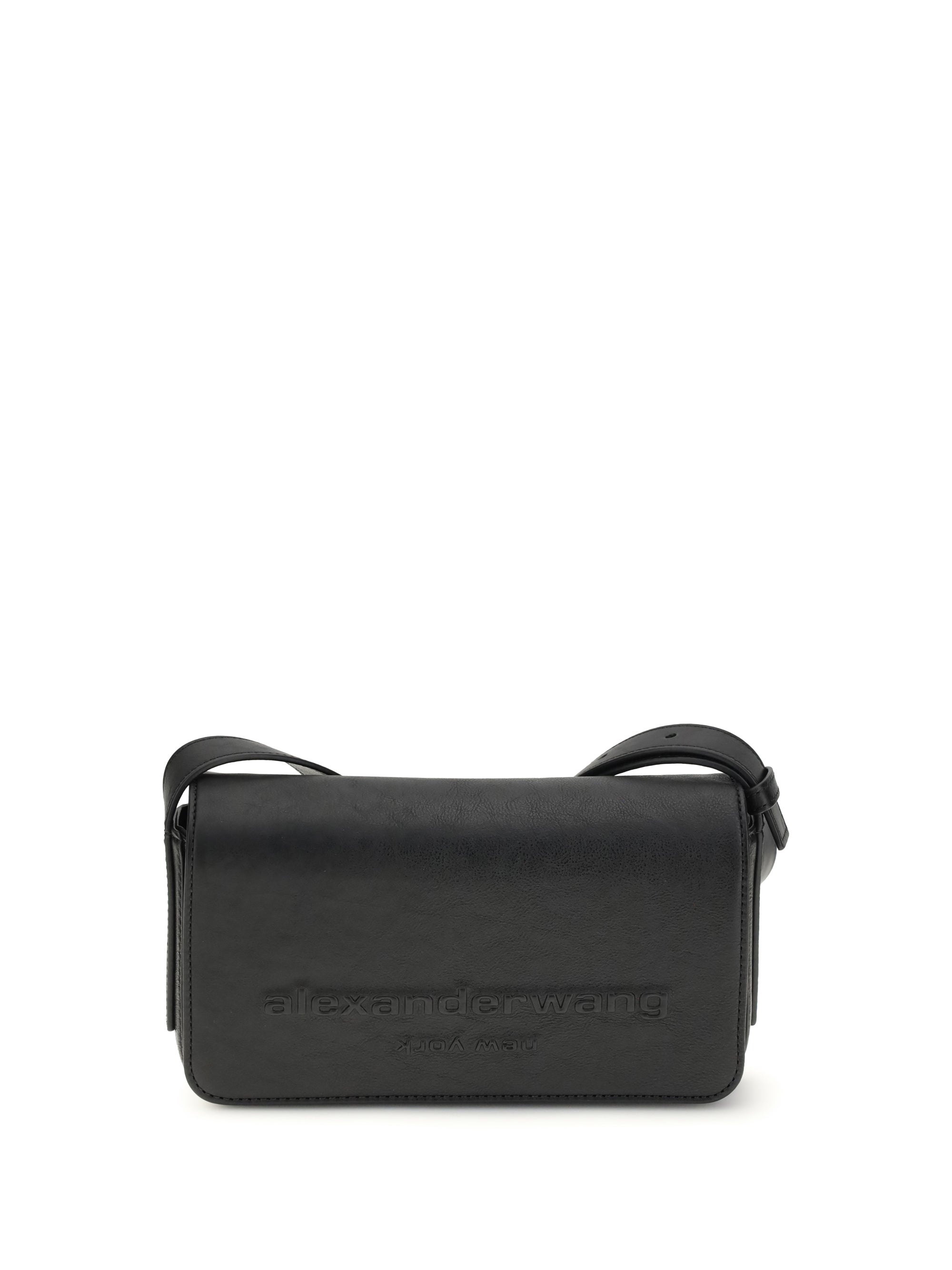 Alexander Wang Embossed Logo Leather Shoulder Bag — Black