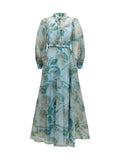 Nissa Printed Organza Dress — Blue