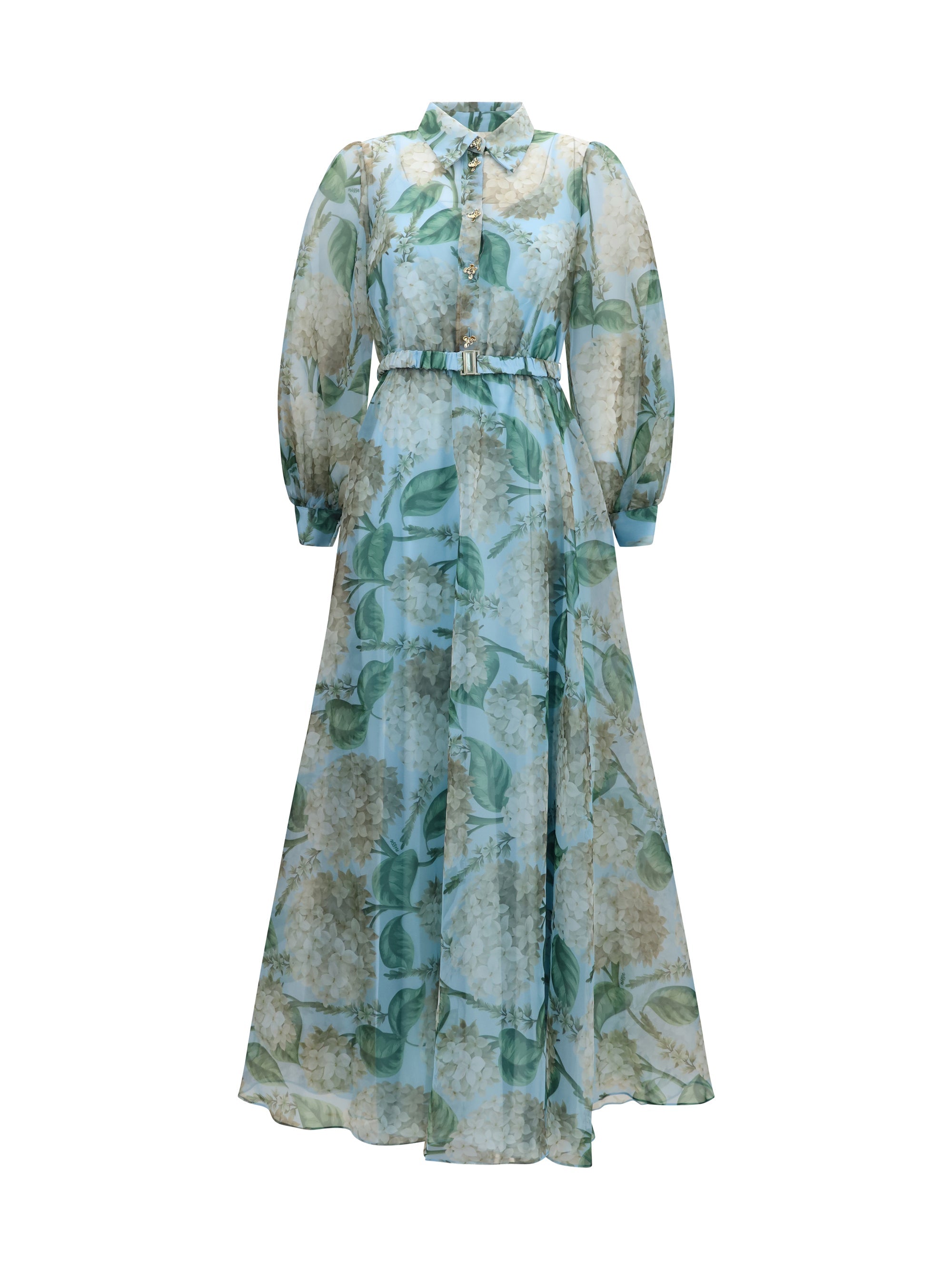 Nissa Printed Organza Dress — Blue