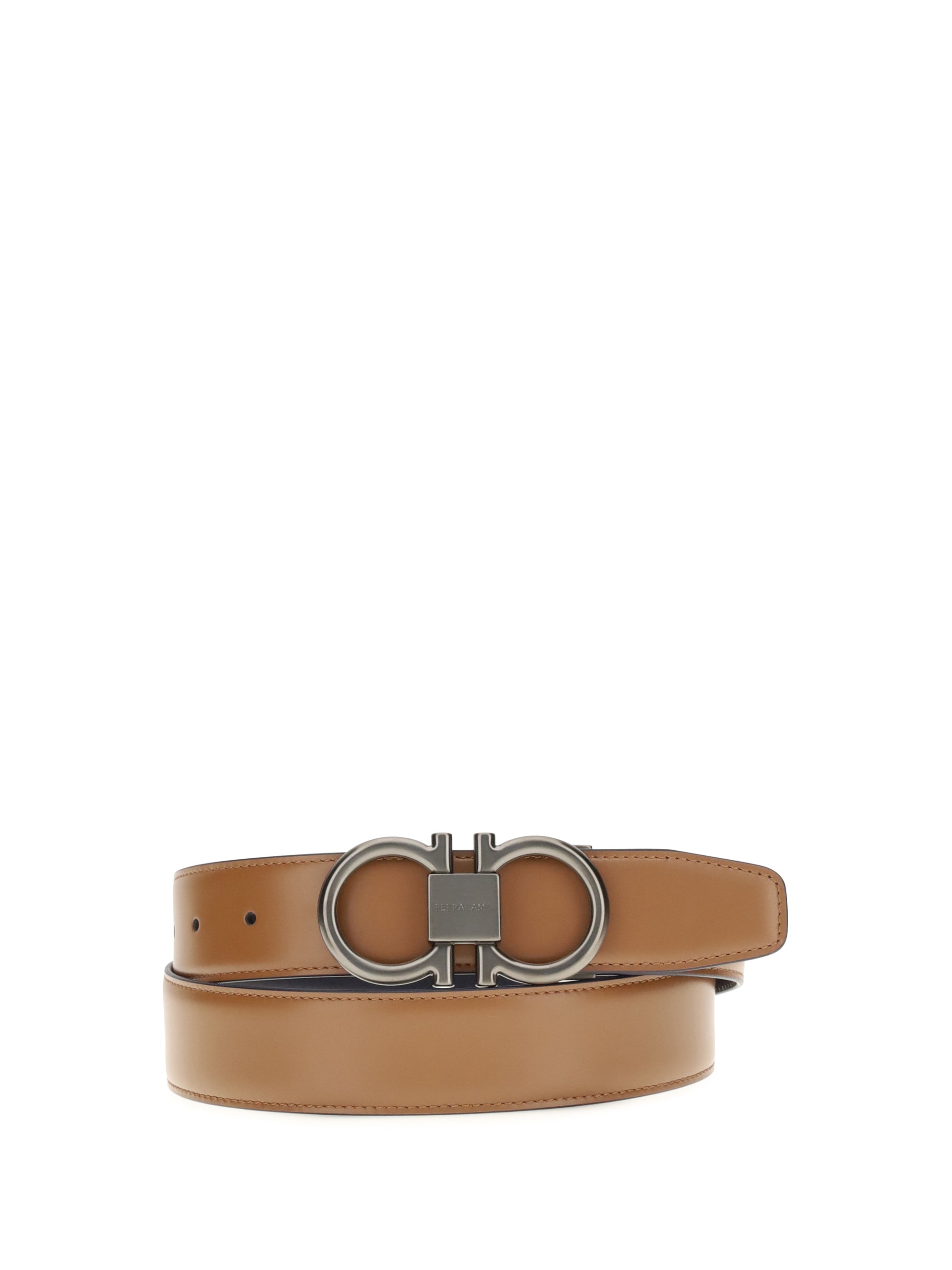 Ferragamo Reversible Leather Gancini Belt — Beige