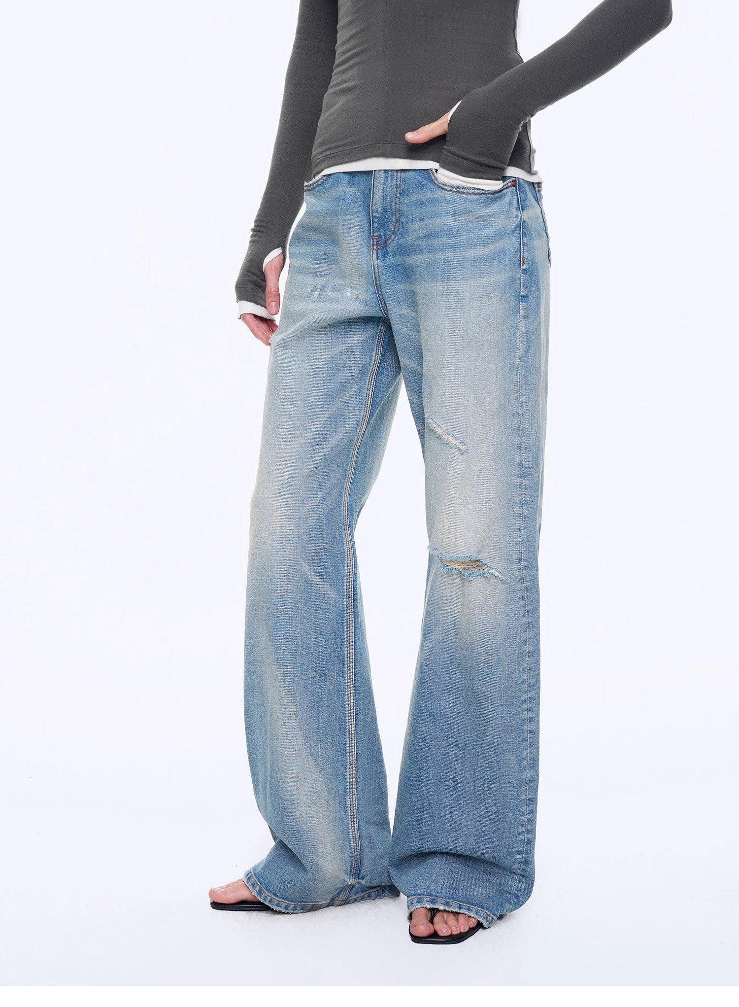 West City Rhythm Handmade Whisker Washed Flared Jeans Spring