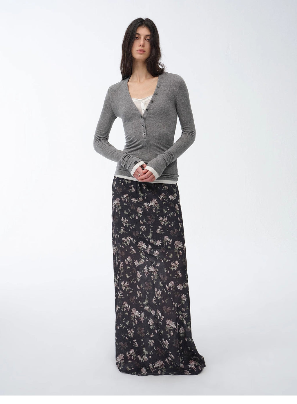 Gallery Dusse Vintage Print Straight Draped Skirt