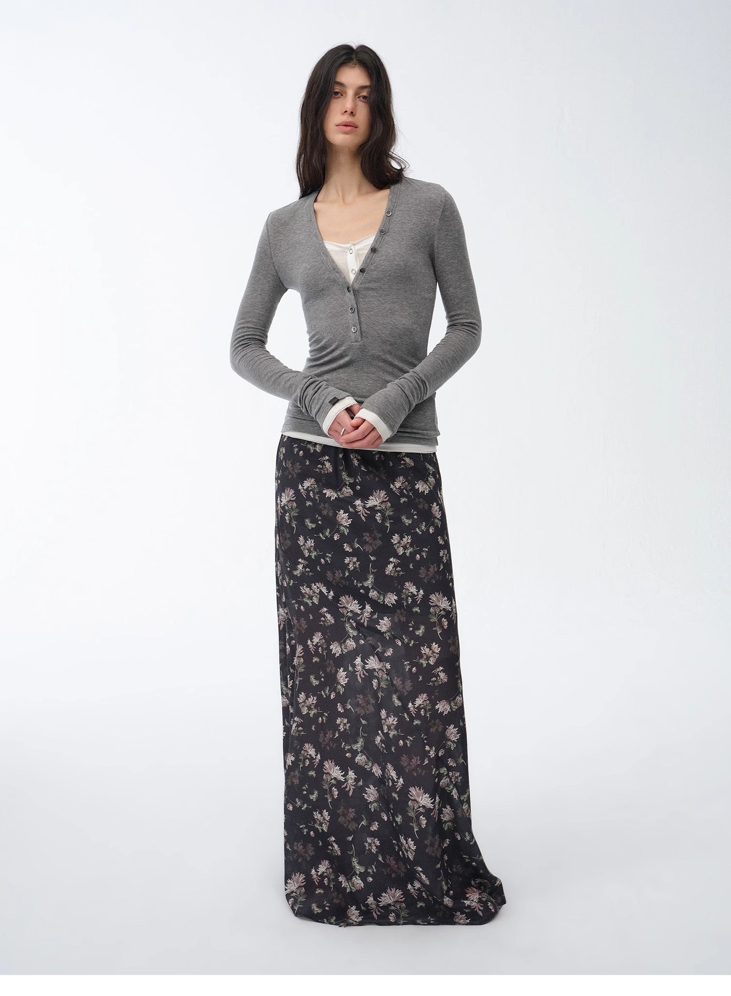 Gallery Dusse Vintage Print Straight Draped Skirt
