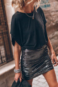 Elastic Waist Ruched Metalic Mini Skirt
