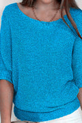 Round Neck 3/4 Sleeves Basic Knitting Sweater