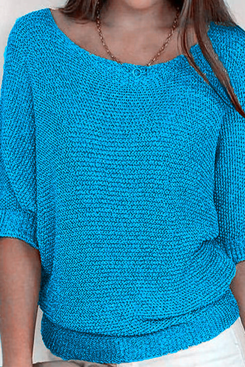 Round Neck 3/4 Sleeves Basic Knitting Sweater