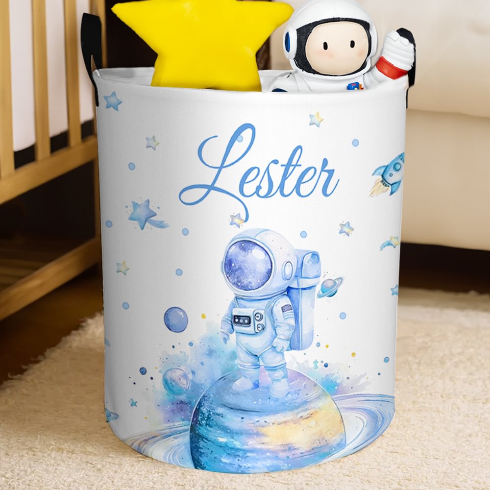 Cesto para ropa sucia personalizado con nombre en acuarela de Spaceman Decoración para guardería Impermeable Regalo de inauguración de la casa para niños Niñas