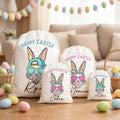 Personalizada Feliz Pascua Conejito de dibujos animados Bolsa de regalo de lona con cordón Nombre Pascua Caza Fiesta Regalo para Niños Niñas