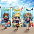 Toalla de playa de secado rápido personalizada con nombre Animales marinos del mundo submarino Yate Personaje de dibujos animados Suave Fiesta de verano Fiesta de cumpleaños Regalo para niños