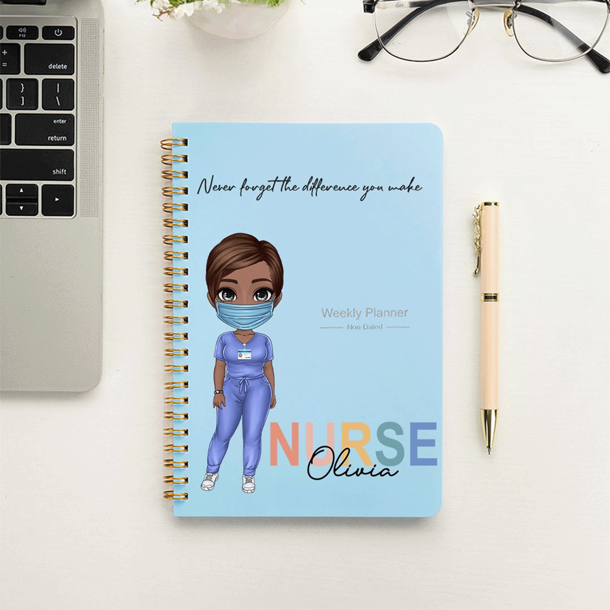 Planificador semanal personalizado de dibujos animados de médicos y enfermeras Cuaderno espiral A5 con nombre y título Regalo de agradecimiento por la semana de la enfermera para el personal médico