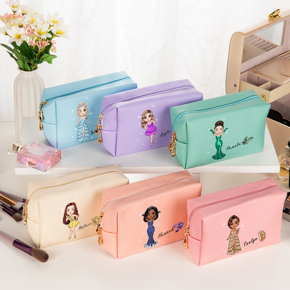 Personalizada Prom Queen Nacimiento Flor PU Cuero Cosméticos Bolsa con Nombre Aniversario Fiesta Cumpleaños Regalo para Mujeres