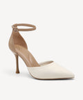 Bicolor Strapped Pointed Toe Stiletto Pump - Cream / US 7.5 | EU 38 | UK 5.5