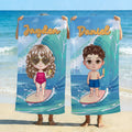 Toalla de playa de gran tamaño de secado rápido personalizada con el nombre de un simpático personaje infantil de dibujos animados Fiesta en la playa Regalo de cumpleaños para niños
