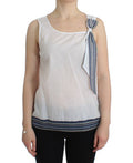 Women's White Blue Top Blouse Tank Shirt Sleeveless Cotton