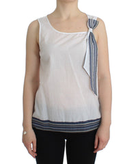 Women's White Blue Top Blouse Tank Shirt Sleeveless Cotton