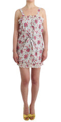 Women's Beachwear Pink Floral Beach Mini Dress Short Cotton