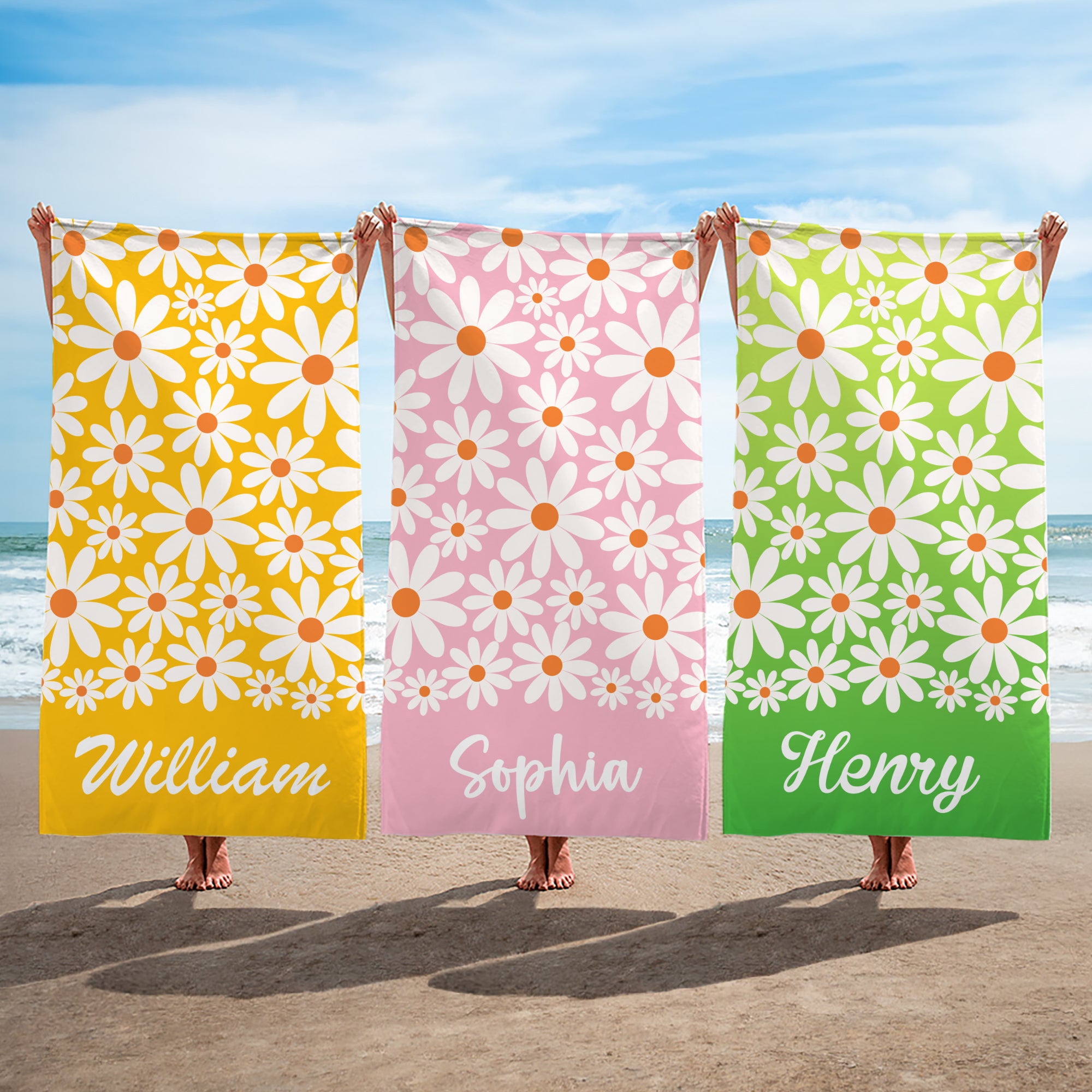 Toalla de playa de microfibra de secado rápido personalizada Daisy Multicolor con nombre Regalo de cumpleaños de viaje para amigos de la familia