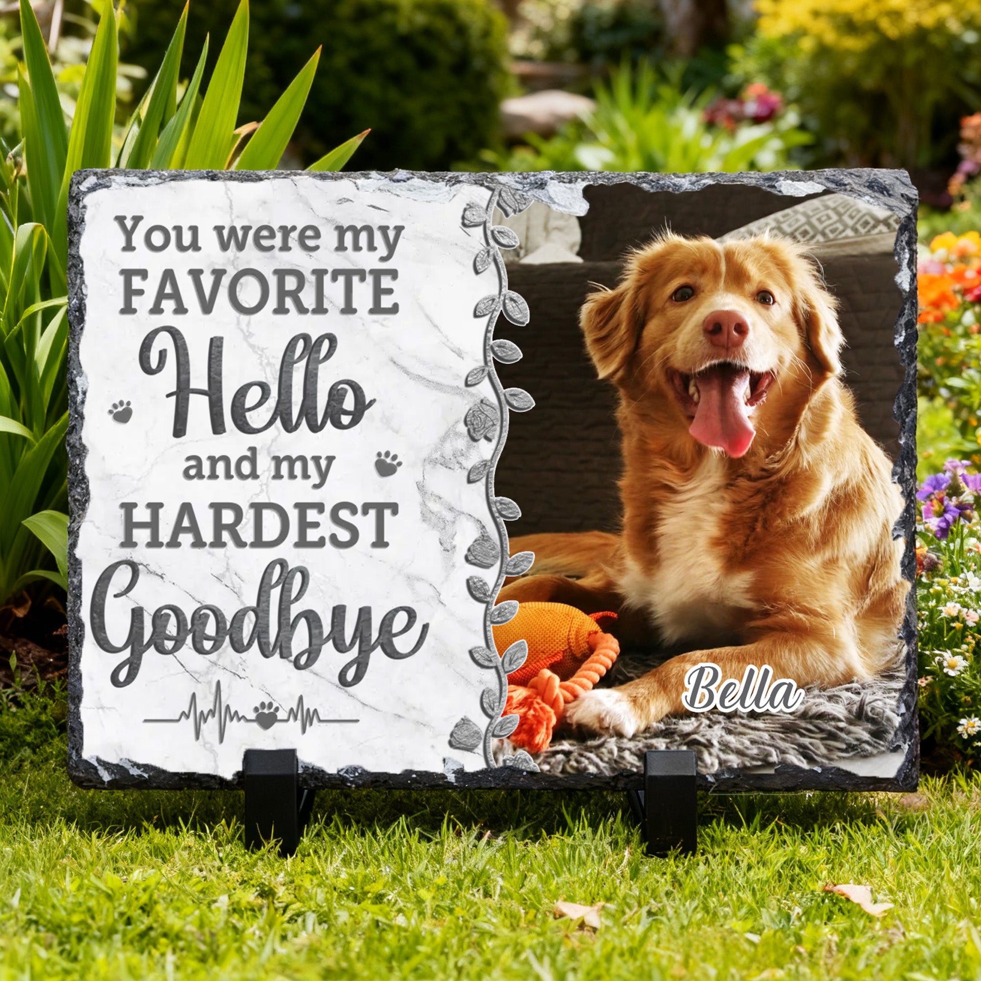 Personalizado You Were My Favorite Hola Pet Memorial Photo Garden Stone with Name Courtyard Graveyard Keepsake Gift for Pet Owners Gardening Lovers