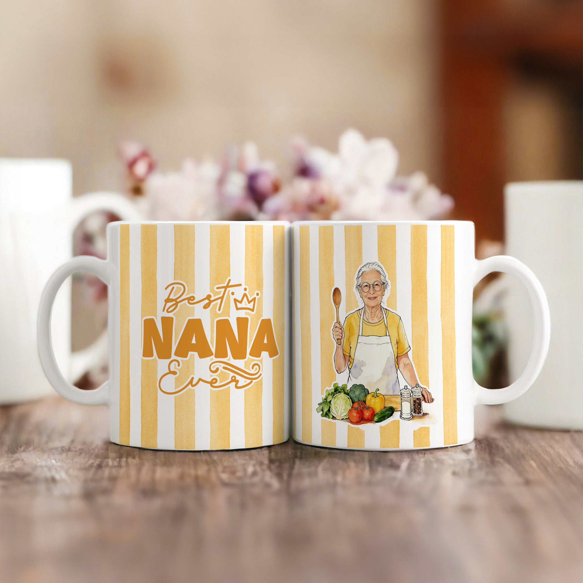 Personalizada acuarela foto diseño a rayas 11 oz 15 oz taza de café de cerámica con el título de uso diario cumpleaños Día de la Madre de regalo para la abuela mamá