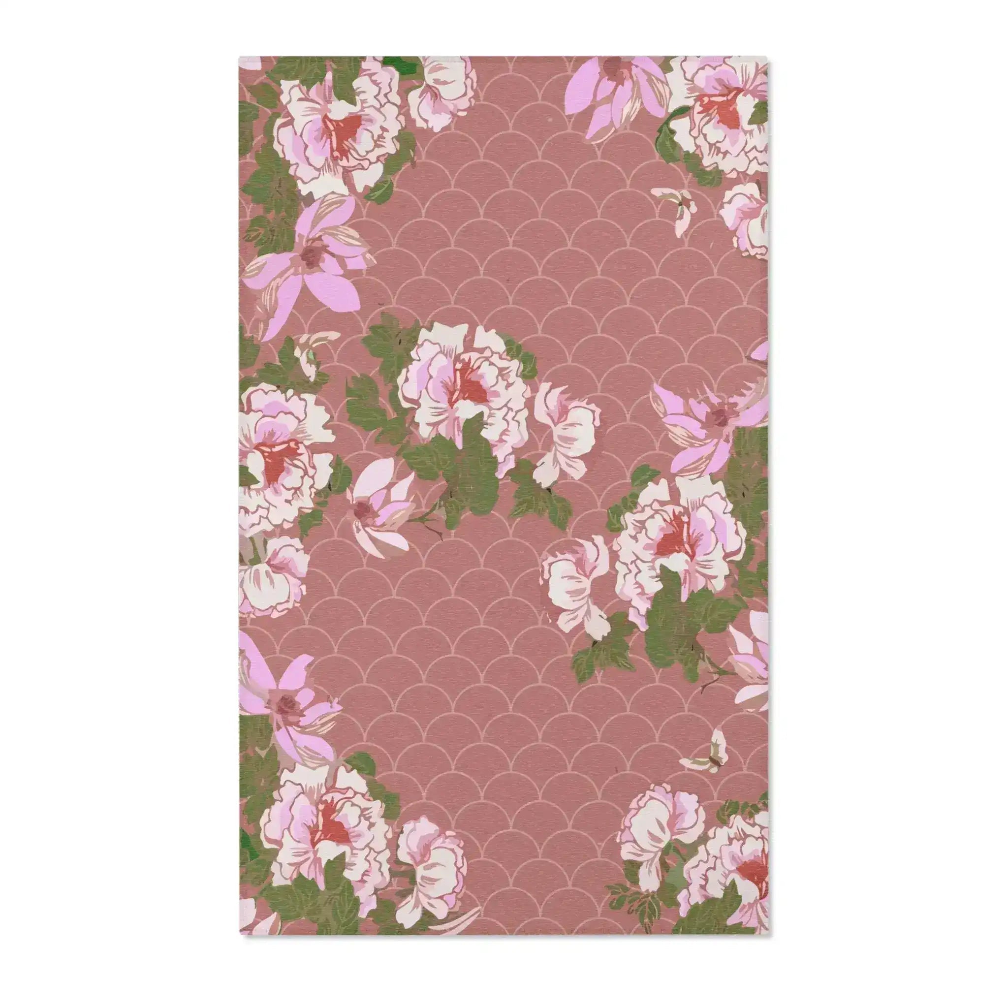 Blush Peonies on Rose Scallop Accent Rug